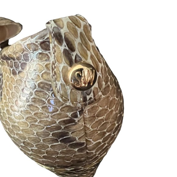 Stuart Weitzman Logo Plainfield Leather Snakeskin Peep-Toe Pump 9 Medium - Picture 11 of 16